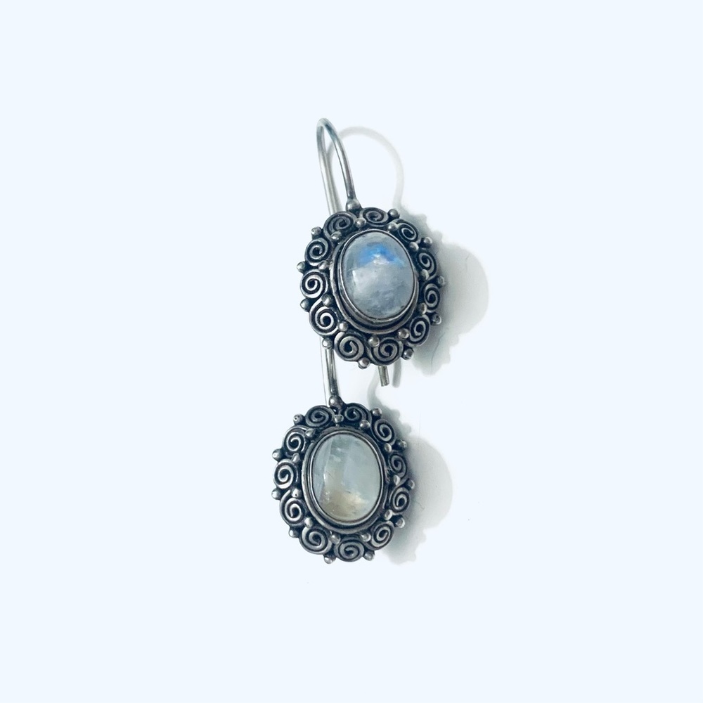 HANDMADE JEWELRY Navaho Vintage Silver 925 Moonstone Drop Earrings